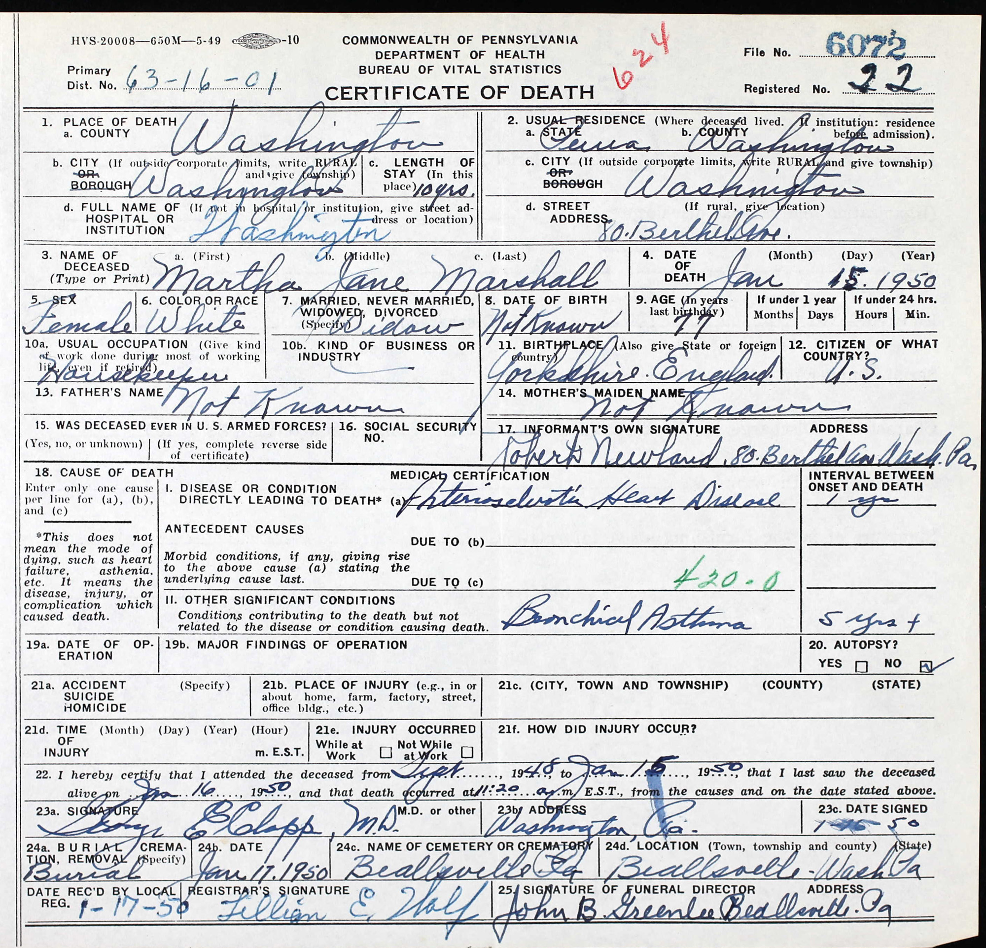 death certificate